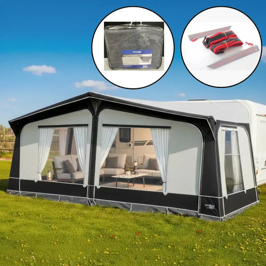 Camptech Cayman Grey Touring Poled Caravan Awning (2025) + Free Storm Straps Free Carpet