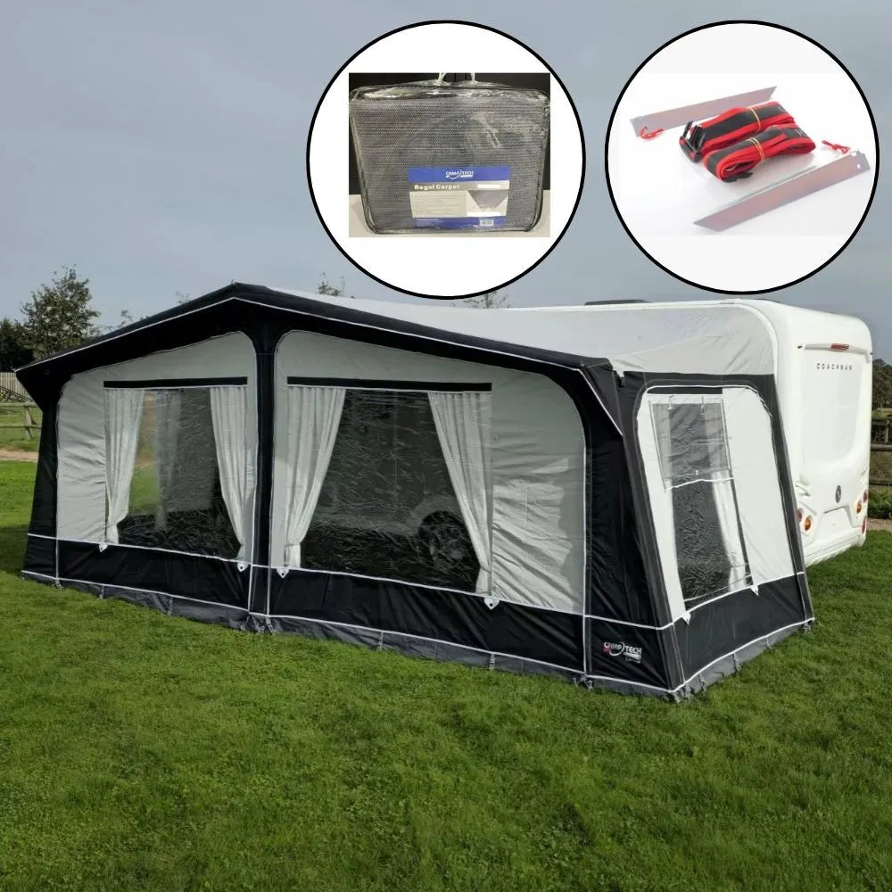 Camptech Cayman Grey Touring Poled Caravan Awning (2026) + Free Storm Straps Free Carpet