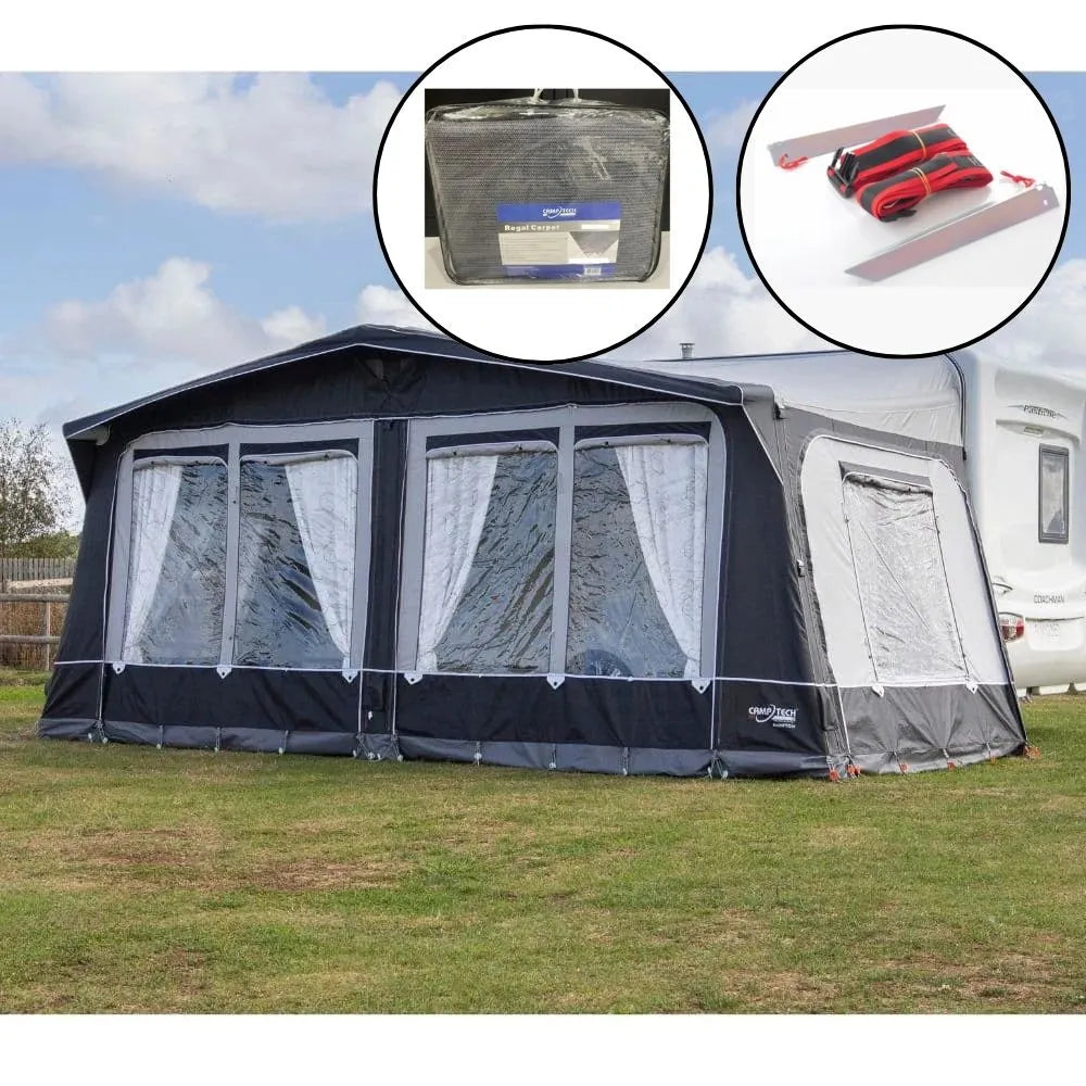Camptech Hampton DL Full Seasonal Inflatable Air Caravan Awning  (2025) + Free Storm Straps Free Carpet