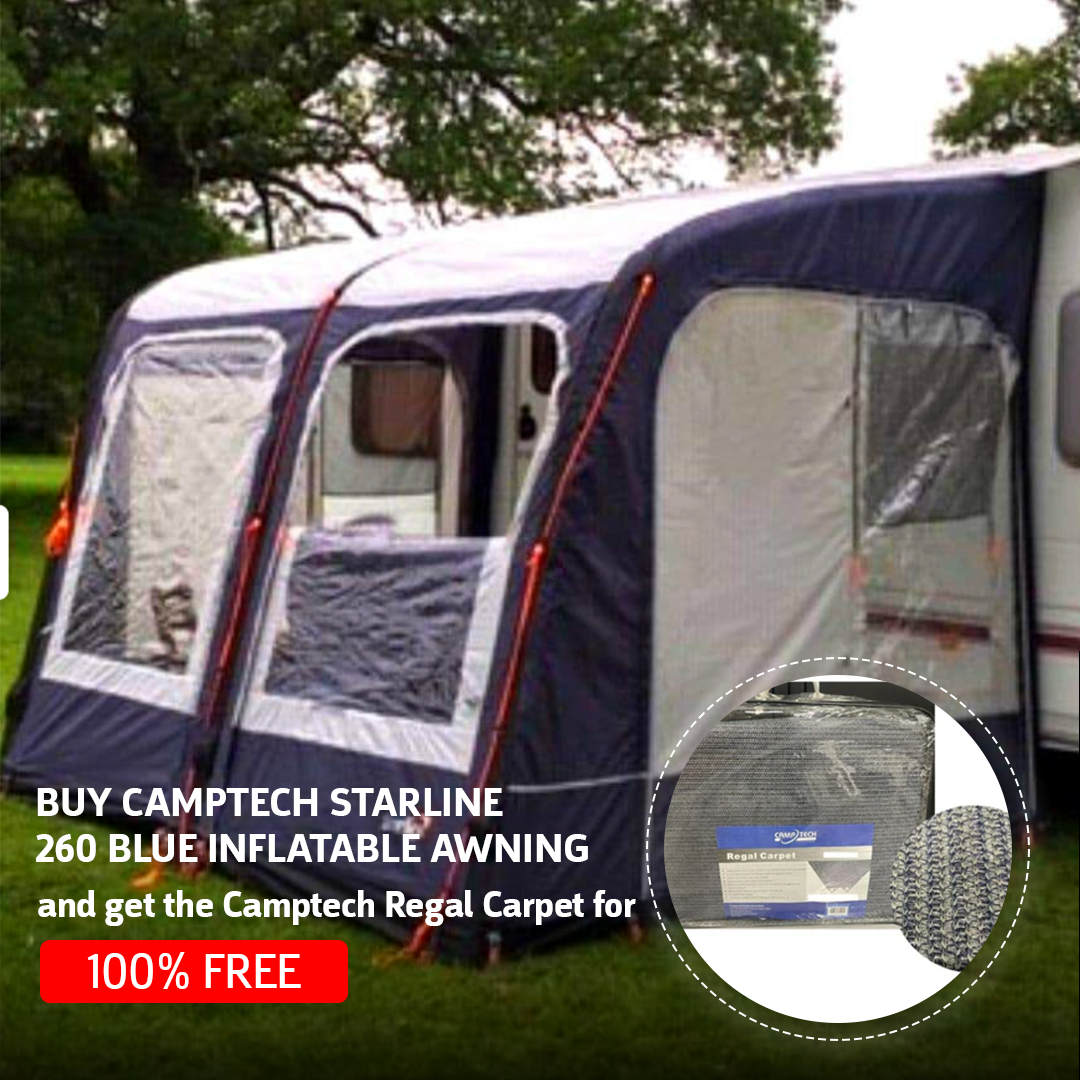 Camptech Starline 260 Blue Inflatable Air Porch Caravan Awning (2025) + Free Carpet
