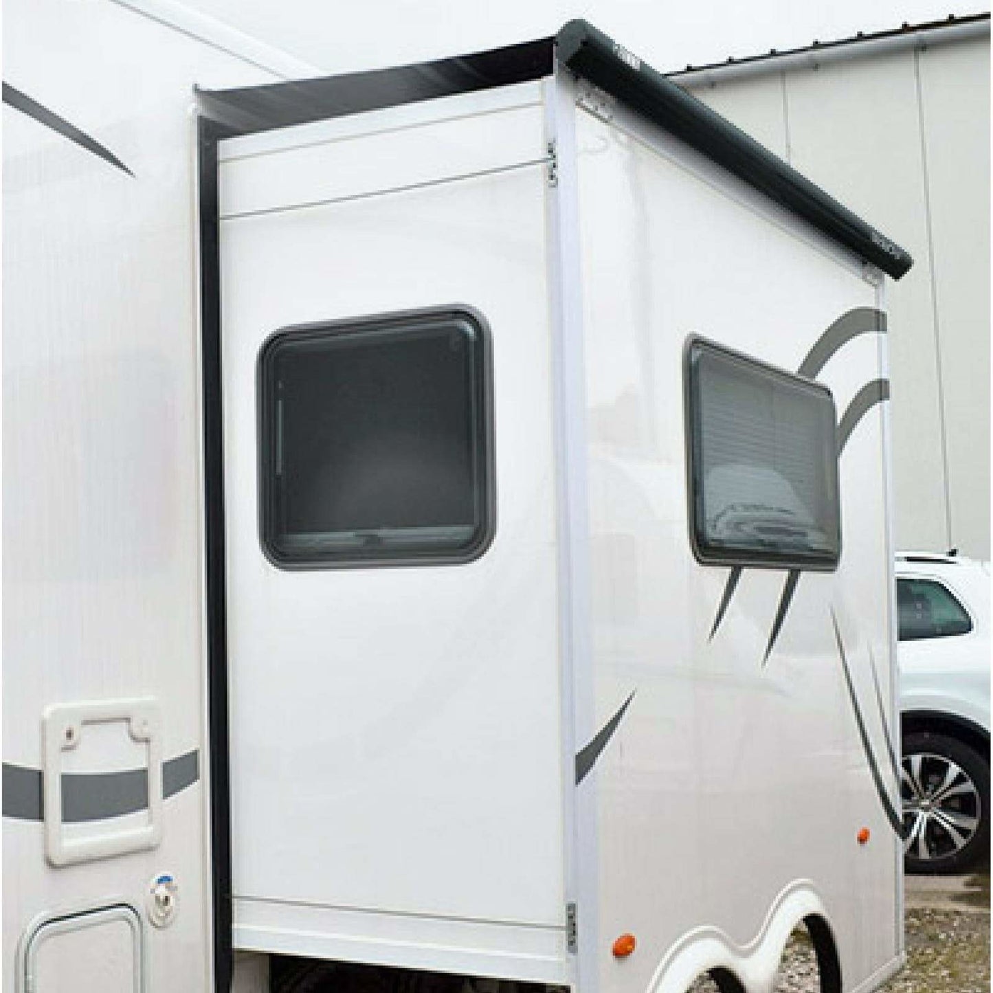 Fiamma Slide Out Deep Black Pop-out Wall Awning made by Fiamma. A Motorhome Awnings sold by Quality Caravan Awnings