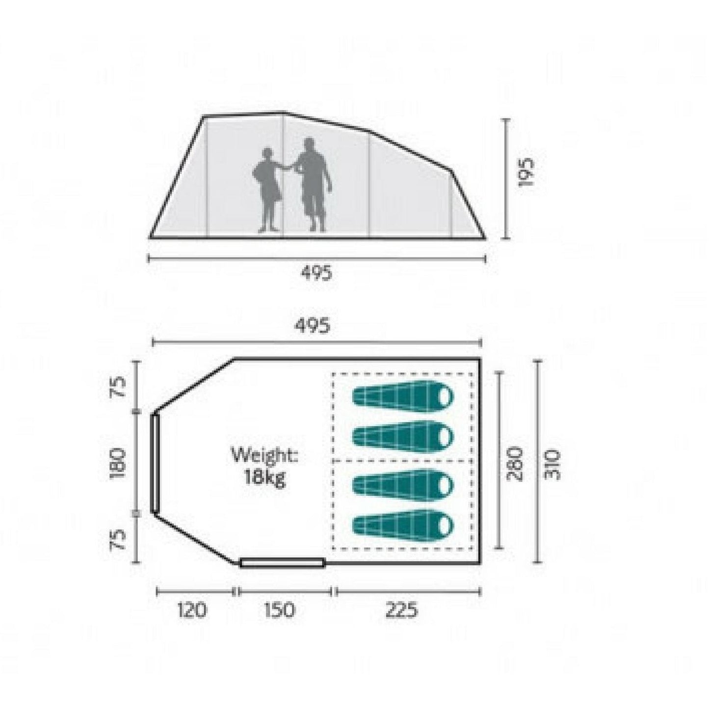 Royal Atlanta Air 4 Person Tent - Blue Air Tent 302614 - Quality Caravan Awnings