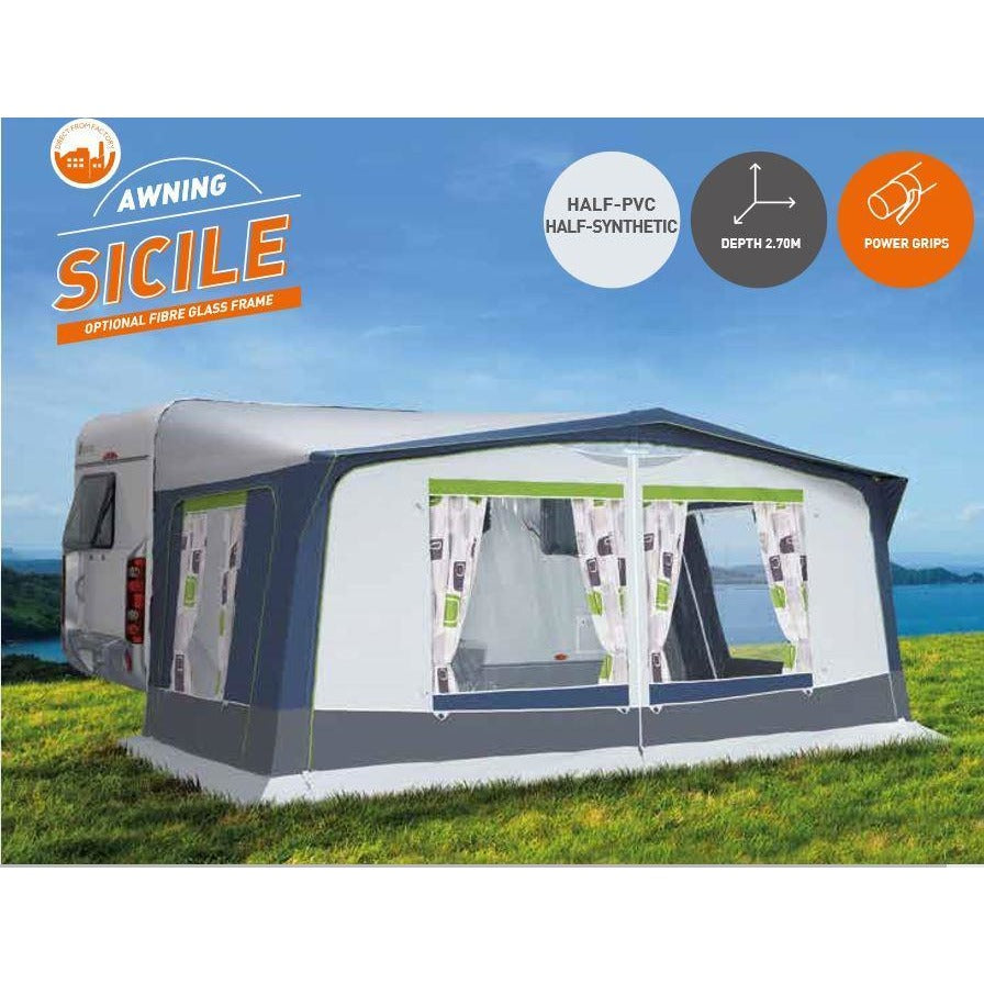 Trigano Sicile 270 (Steel/Fiberglass) Caravan Awning + FREE Storm Straps - Quality Caravan Awnings